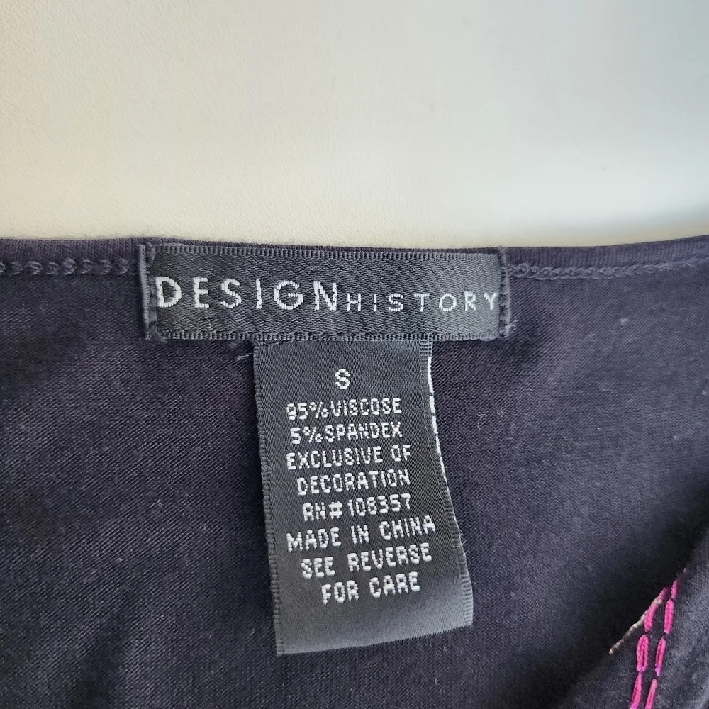Design History Dress Womens Black Jersey Stretch Knit Floral Embroidered Sz S